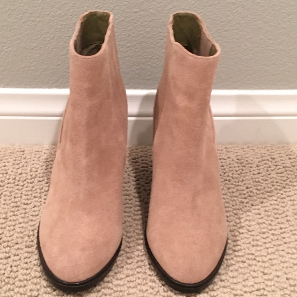 Joie Nude Suede Booties, 38 with 3.5-4” heel